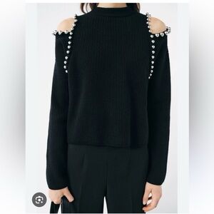 Zara Black Off-Shoulder Sweater with Pearl Details